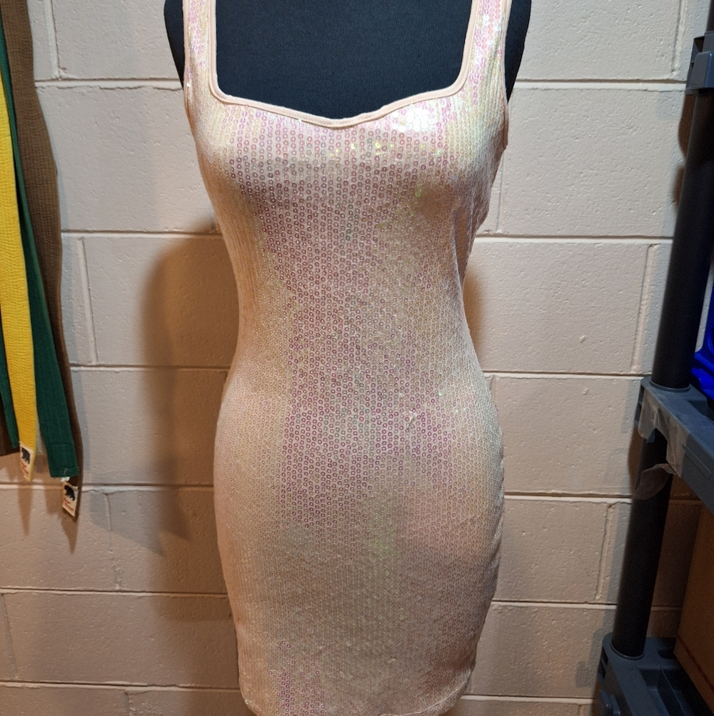 Iridescent Pink Sequin Bodycon Mini Dress-Cute Back
